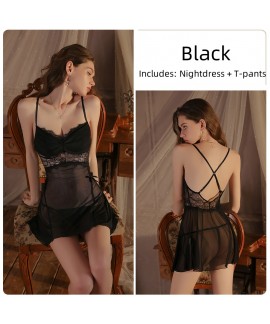 Sexy Plus Size See-Through Lace Backless Sleep Dress and Robe Set