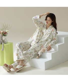 Cotton Floral Print Spring Autumn Long Sleeve Women's Pajama Set