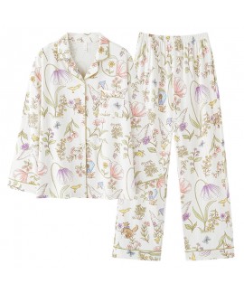 Cotton Floral Print Spring Autumn Long Sleeve Women's Pajama Set