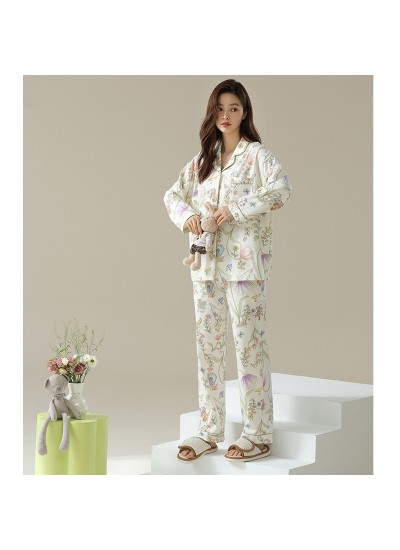 Cotton Floral Print Spring Autumn Long Sleeve Women's Pajama Set