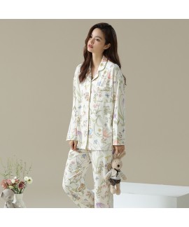 Cotton Floral Print Spring Autumn Long Sleeve Women's Pajama Set