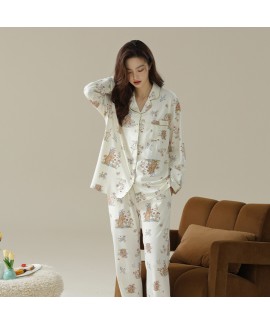 Cotton Floral Print Spring Autumn Long Sleeve Women's Pajama Set