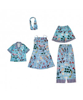 Summer Ice Silk Five-Piece Doll Dance Print Loose ...