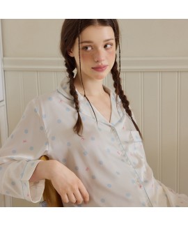 White Soft, Silky Polka Dot Loungewear Set for Wom...