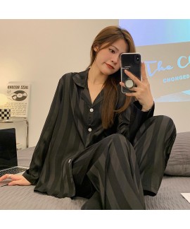 Ice Silk Long Sleeve Spring Autumn Thin Cute Cartoon Women's Pajama Set Wearable Homewear Two-piece Set