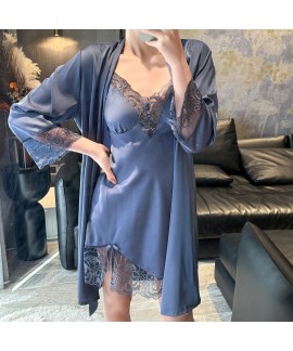 Sexy Ice Silk Strap Sleep Dress Set with Chest Pad, Comfortable Pajamas