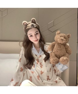 Cute Bear Soft Candy Beige Women's Spring Pajamas ...