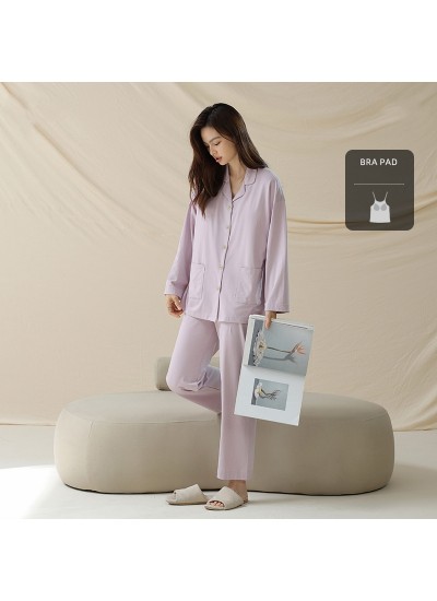 Cotton Padded Long Sleeve Anti-mite Antibacterial Ladies Pajama Set