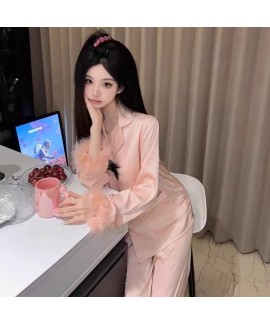 Korean Fashion Ostrich Feather Pink Long Sleeve Ic...