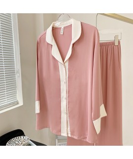 Autumn New Premium Ice Silk Pajama Set - Elegant Long-Sleeve Loungewear for Women