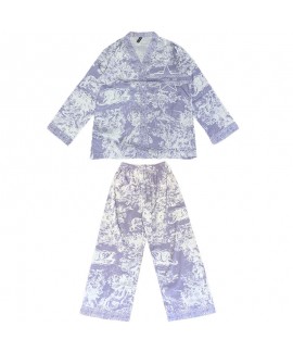 Purple Ice Silk Ink Painting Print Tie-Dye Long Sleeve Long Pants Thin Turn-down Collar Women's Pajama Set