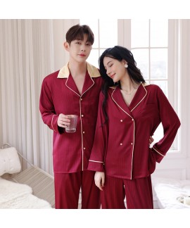 Spring New Red Wedding Pajama Set - Elegant Ice Silk Couples Sleepwear