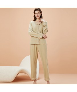 Multicolor V-Neck Acrylic Padded Spring Autumn Loose Plus Size Wearable Homewear Women's Solid Color Pajama Set