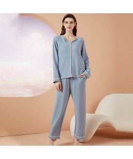 Multicolor V-Neck Acrylic Padded Spring Autumn Loose Plus Size Wearable Homewear Women's Solid Color Pajama Set