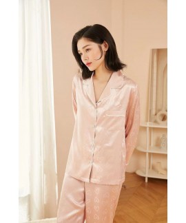 Pink Silky Heart Patterned Pajamas for Girls - Spring/Autumn