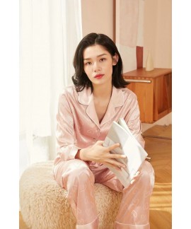 Pink Silky Heart Patterned Pajamas for Girls - Spring/Autumn