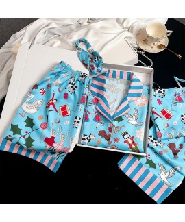 Summer Ice Silk Five-Piece Doll Dance Print Loose Women's Homewear Suitable for Outdoor Wear