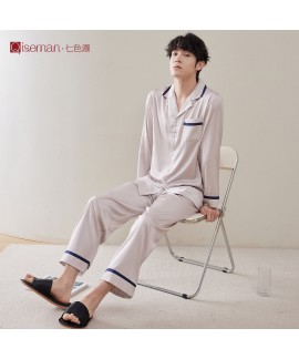 Men's Ice Silk Long-Sleeve Pajama Set - Comfortable Spring/Summer Loungewear