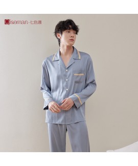 Men's Ice Silk Long-Sleeve Pajama Set - Comfortable Spring/Summer Loungewear