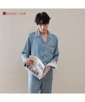 Men's Ice Silk Long-Sleeve Pajama Set - Comfortable Spring/Summer Loungewear