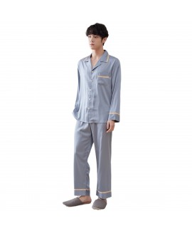 Men's Ice Silk Long-Sleeve Pajama Set - Comfortable Spring/Summer Loungewear