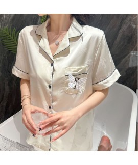 Women's Ice Silk Short-Sleeve Butterfly Jacquard P...