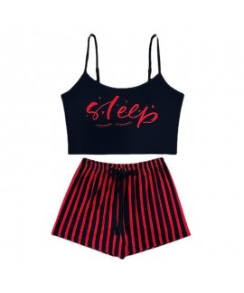 Women's Striped Letter Print Cami Pajama Set - Comfortable and Stylish