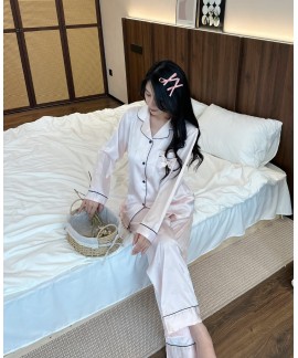 Soft and Luxurious Moonlight White Ice Silk Loungewear with Delicate Butterfly Embroidery