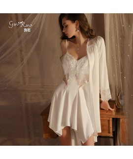 Sheer Mesh Butterfly-Embellished Chest Pad Strap Nightdress, Sexy Nightwear