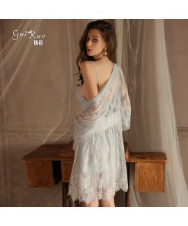 Sexy Backless Chest Pad Strap Sleep Dress with Robe, Comfy Sexy Sleepwear