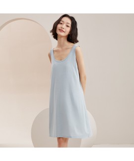 Summer Sexy Women's Sleep Dress with Chest Pads, Sleeveless Mid-Length Anti-Bump Thin Nightdress