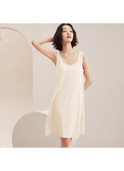 Summer Sexy Women's Sleep Dress with Chest Pads, Sleeveless Mid-Length Anti-Bump Thin Nightdress