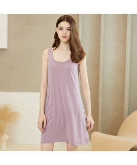 Summer Sexy Women's Sleep Dress with Chest Pads, Sleeveless Mid-Length Anti-Bump Thin Nightdress