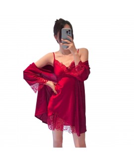 Sexy Ice Silk Strap Sleep Dress Set with Chest Pad, Comfortable Pajamas