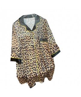 Sexy Wild Leopard Print Short Sleeve Pajamas for Women