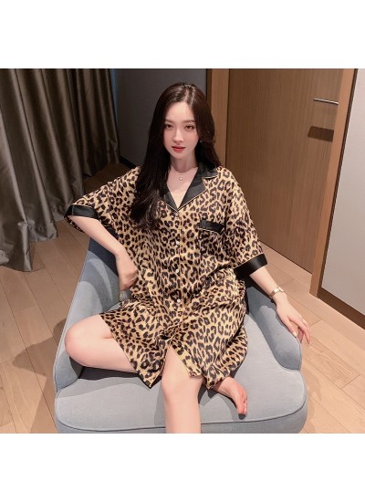 Sexy Wild Leopard Print Short Sleeve Pajamas for Women