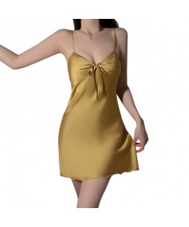 Sweet Ice Silk Temptation Chest Pad Strap Nightdress for Women