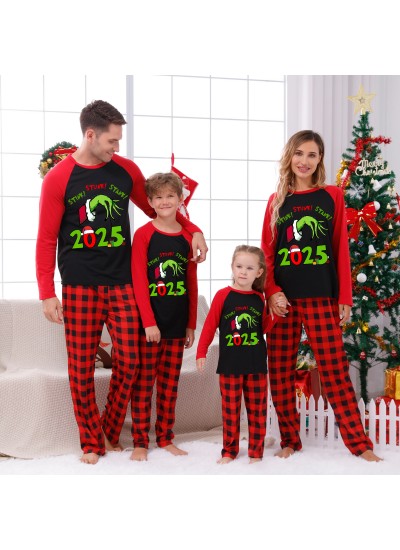 2025 Stunk Family Christmas Pajama Set – Plaid Patchwork Print Parent-Child Set