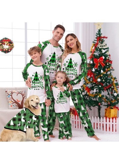 Christmas Tree & Reindeer Family Pajama Set – Plaid Patchwork Matching Loungewear for Parents and Kids