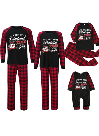 "Wonderful Time" Family Matching Christmas Pajama Set – Plaid and Print Parent-Child Sleepwear sets