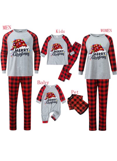 "Merry Christmas" Family Matching Pajama Set – Plaid Patchwork Parent-Child Holiday pjs