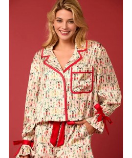 Satin Nutcracker Print Women's Christmas Pajama Set – Long Sleeve & Pants