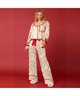 Satin Nutcracker Print Women's Christmas Pajama Se...