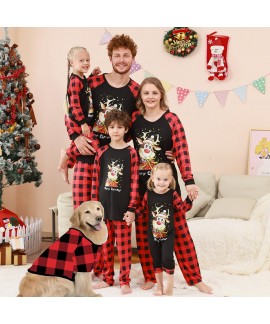 Merry Christmas Reindeer Family Pajama Set – Plaid Patchwork Parent-Child Loungewear