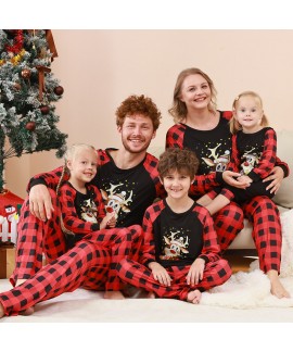 Merry Christmas Reindeer Family Pajama Set – Plaid Patchwork Parent-Child Loungewear