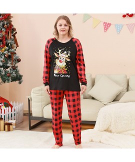 Merry Christmas Reindeer Family Pajama Set – Plaid Patchwork Parent-Child Loungewear