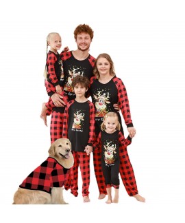 Merry Christmas Reindeer Family Pajama Set – Plaid Patchwork Parent-Child Loungewear