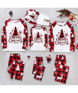 Christmas Tree & Reindeer Family Pajama Set – Plaid Patchwork Matching Loungewear for Parents and Kids