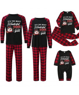 "Wonderful Time" Family Matching Christmas Pajama Set – Plaid and Print Parent-Child Sleepwear sets