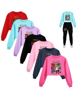 Sprunki Girls Loose Waist Sweatshirt & Jogger Set - Stylish and Comfortable Sports Outfit